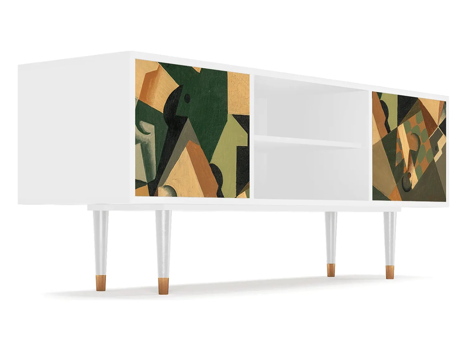 Móvel De Tv* Mueble de TV - 170х69х48 cm - T2 - Glass and Checkerboard, Branco Bege