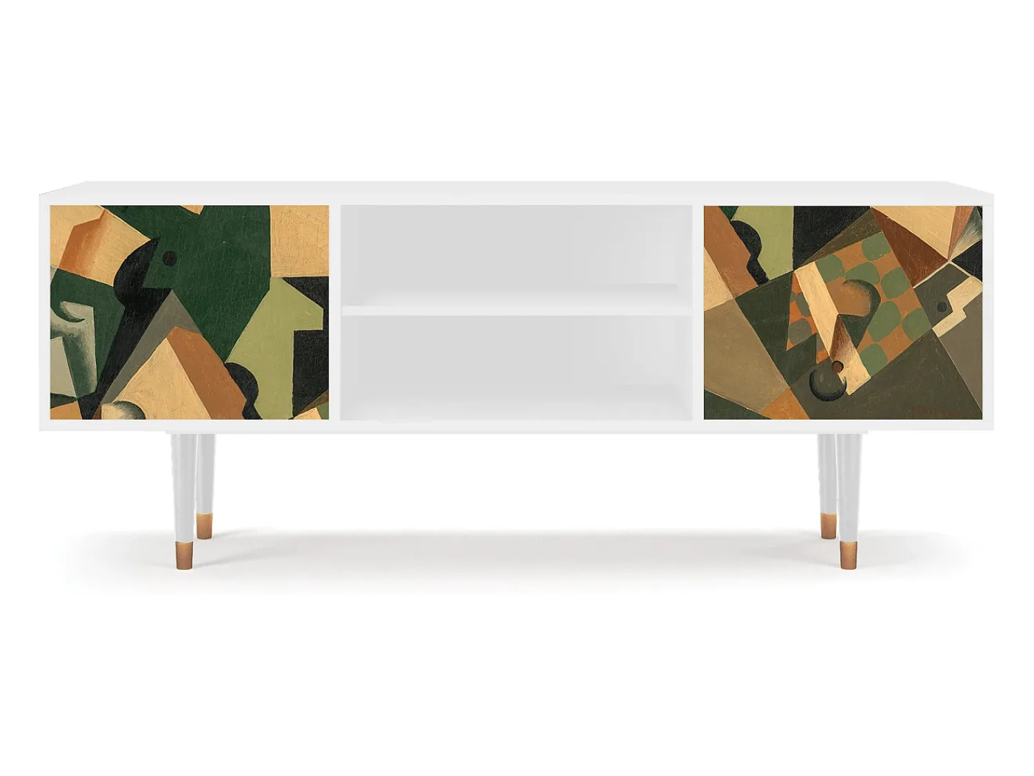 Móvel De Tv* Mueble de TV - 170х69х48 cm - T2 - Glass and Checkerboard, Branco Bege