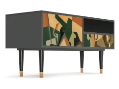 Móvel De Tv* Mueble de TV - 115х59х48 cm - T3 - Glass and Checkerboard, Antracite Cinza antracite