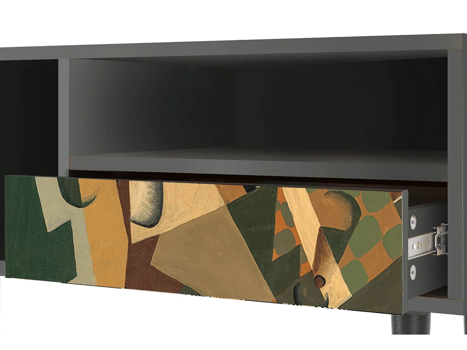 Móvel De Tv* Mueble de TV - 115х59х48 cm - T3 - Glass and Checkerboard, Antracite Cinza antracite