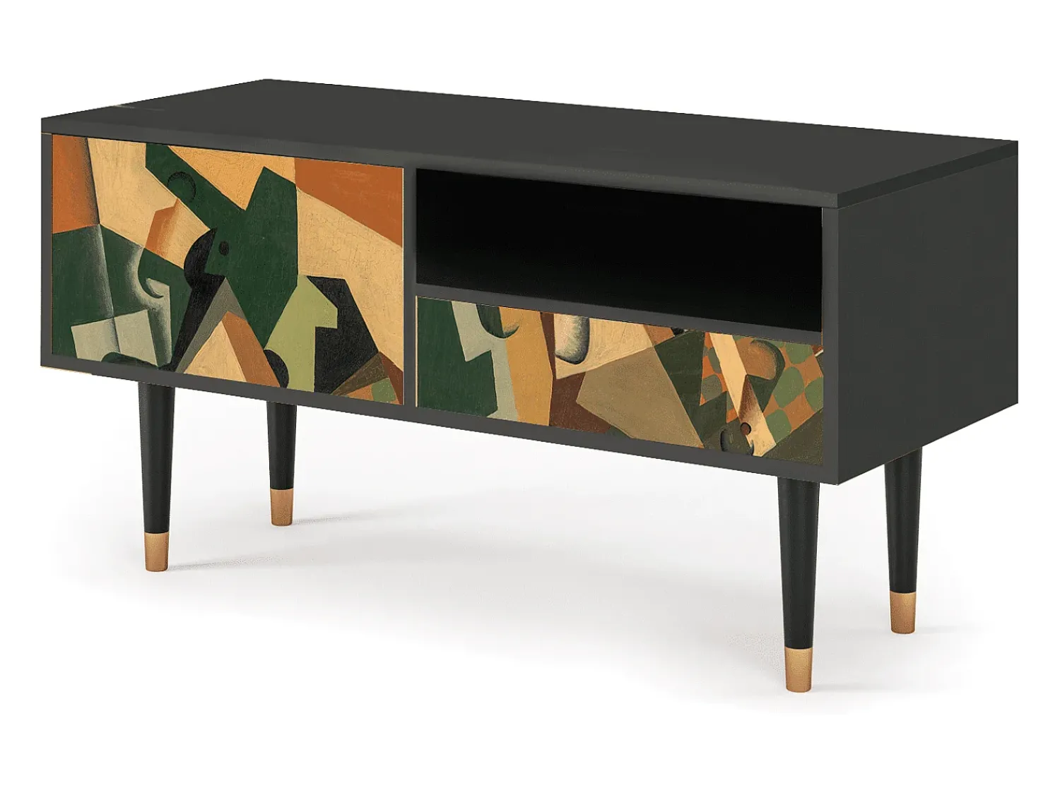 Móvel De Tv* Mueble de TV - 115х59х48 cm - T3 - Glass and Checkerboard, Antracite Cinza antracite