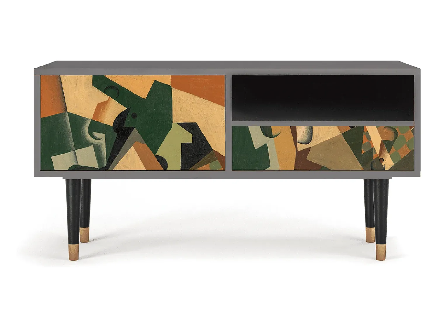 Hot Mueble de TV - 115х59х48 cm - T3 - Glass and Checkerboard, Cinza Cinzento
