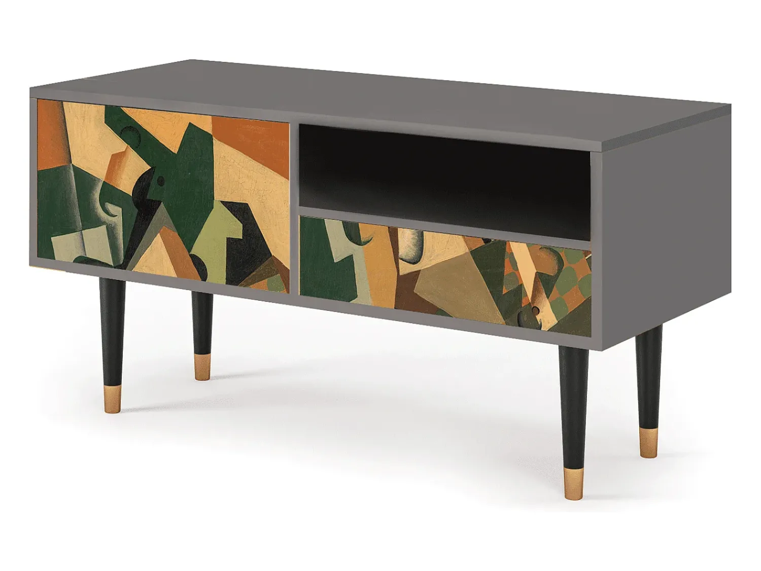 Hot Mueble de TV - 115х59х48 cm - T3 - Glass and Checkerboard, Cinza Cinzento