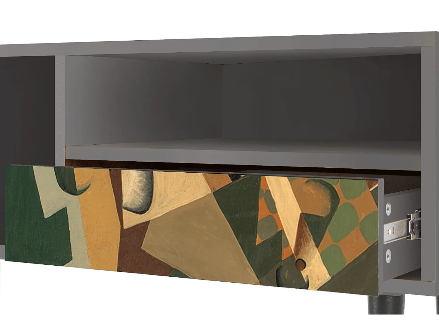 Hot Mueble de TV - 115х59х48 cm - T3 - Glass and Checkerboard, Cinza Cinzento