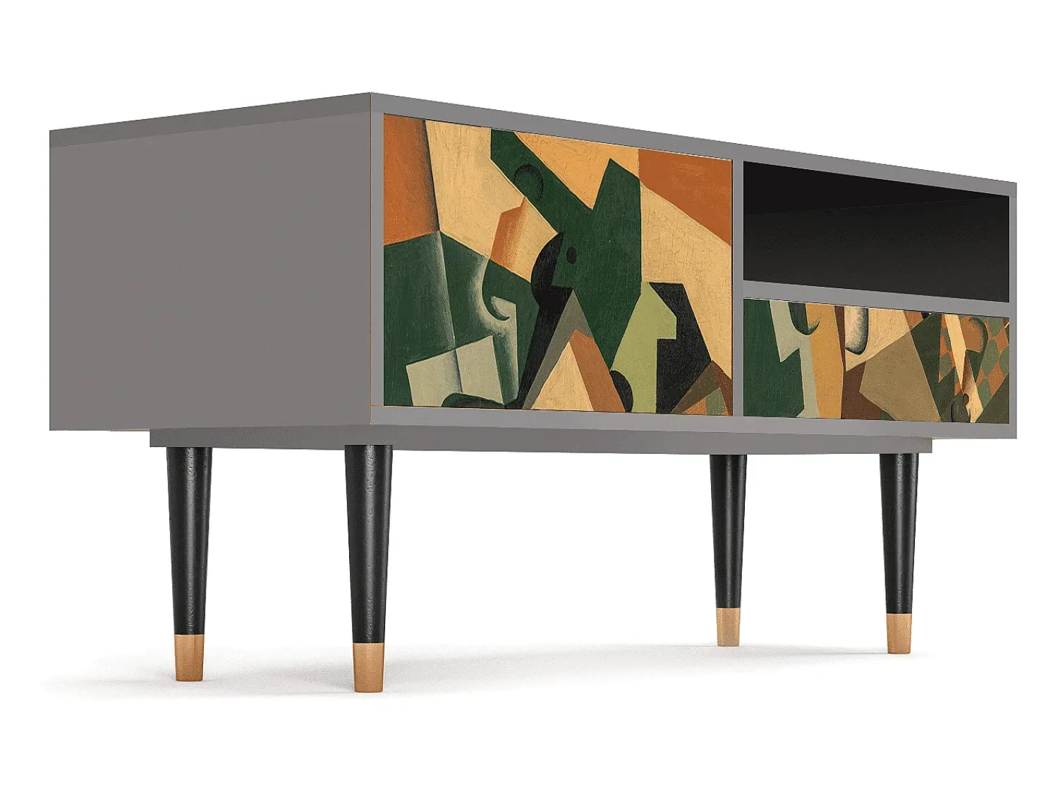 Hot Mueble de TV - 115х59х48 cm - T3 - Glass and Checkerboard, Cinza Cinzento