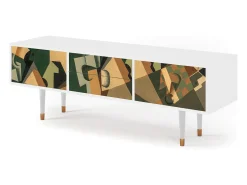 New Mueble de TV - 170х59х48 cm - T4 - Glass and Checkerboard, Branco Bege