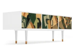 New Mueble de TV - 170х59х48 cm - T4 - Glass and Checkerboard, Branco Bege