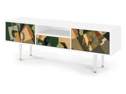 Móvel De Tv| Mueble de TV - 170х59х41 cm - T6 - Glass and Checkerboard, Branco Bege