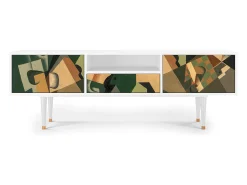 Móvel De Tv| Mueble de TV - 170х59х41 cm - T6 - Glass and Checkerboard, Branco Bege