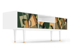 Móvel De Tv| Mueble de TV - 170х59х41 cm - T6 - Glass and Checkerboard, Branco Bege