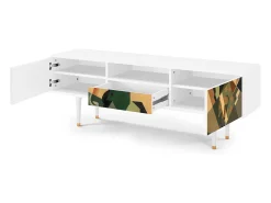 Móvel De Tv| Mueble de TV - 170х59х41 cm - T6 - Glass and Checkerboard, Branco Bege