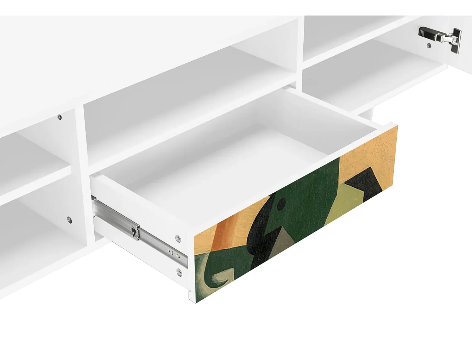 Móvel De Tv| Mueble de TV - 170х59х41 cm - T6 - Glass and Checkerboard, Branco Bege