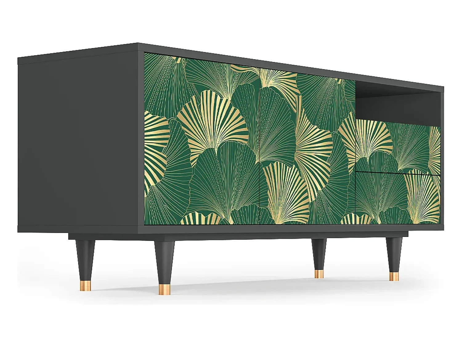 Móvel De Tv| Mueble de TV - 125х56х41 cm - T7 - Gold Ginkgo, Antracite Cinza antracite