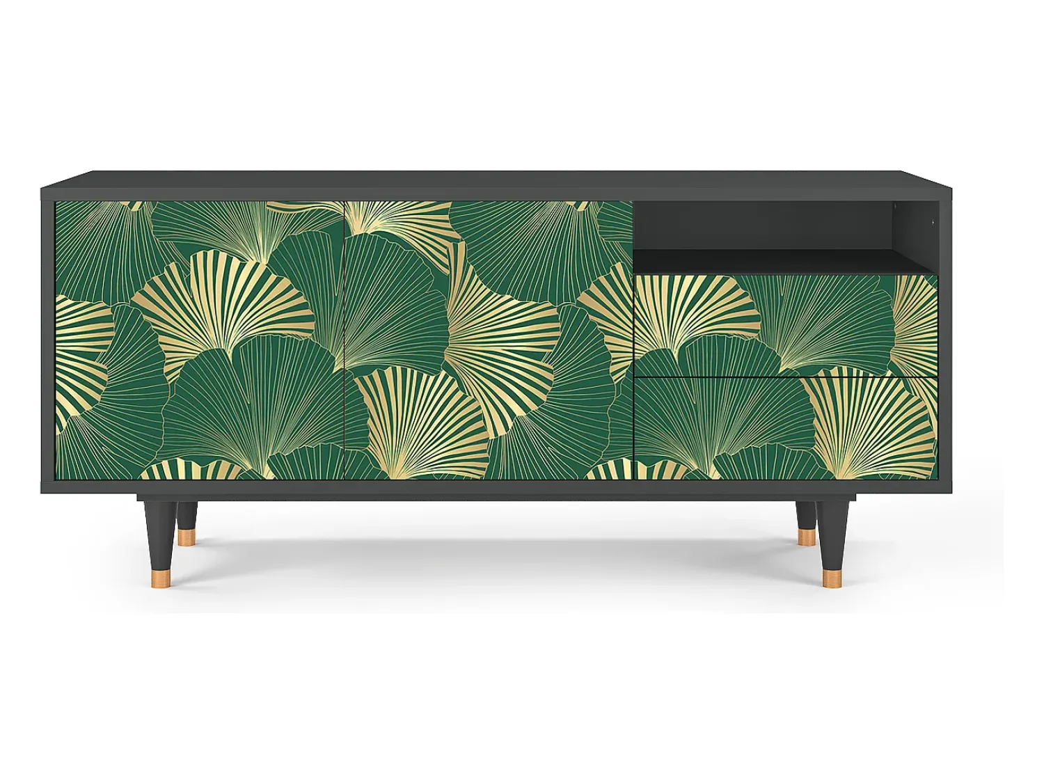 Móvel De Tv| Mueble de TV - 125х56х41 cm - T7 - Gold Ginkgo, Antracite Cinza antracite