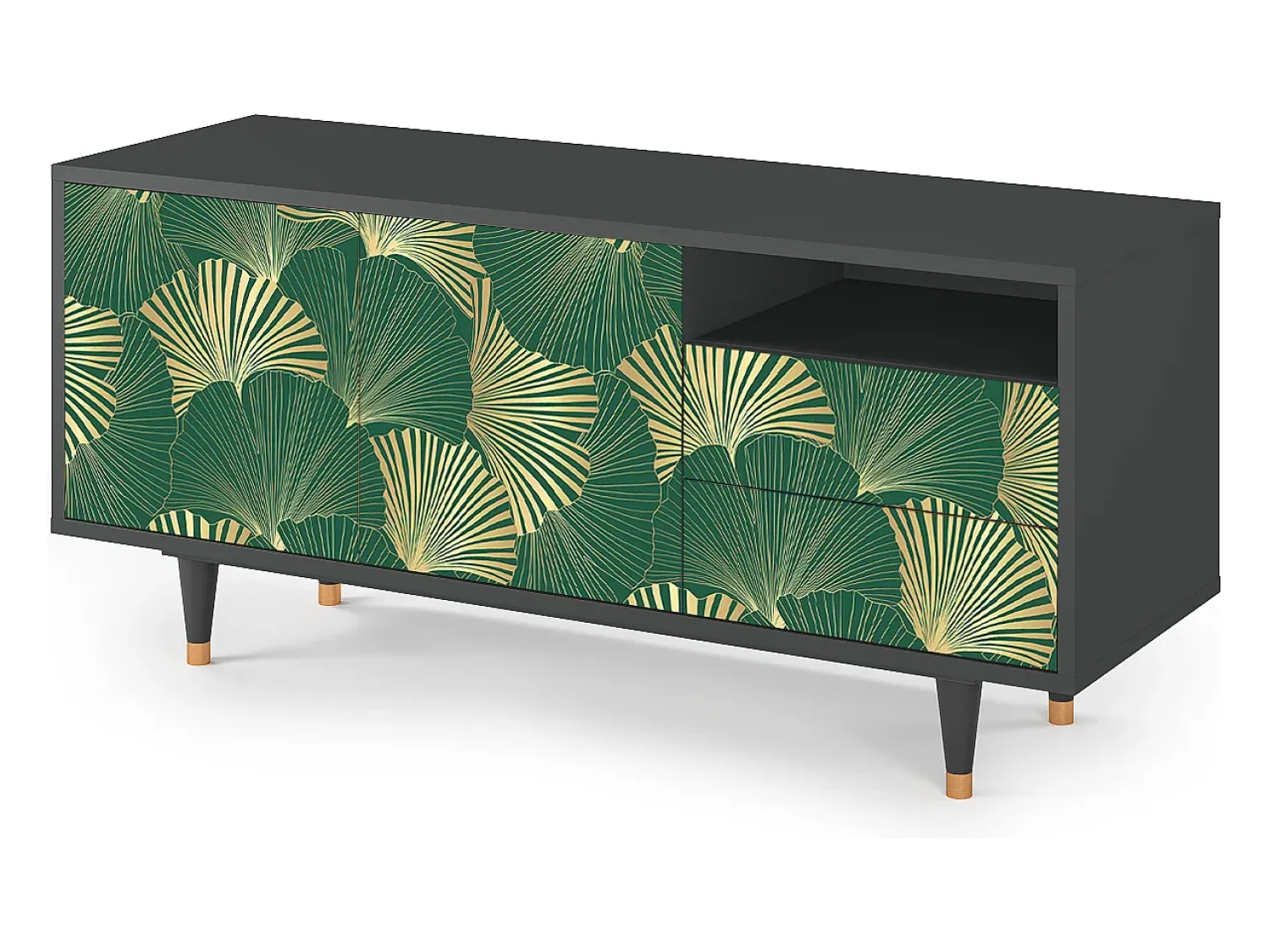 Móvel De Tv| Mueble de TV - 125х56х41 cm - T7 - Gold Ginkgo, Antracite Cinza antracite