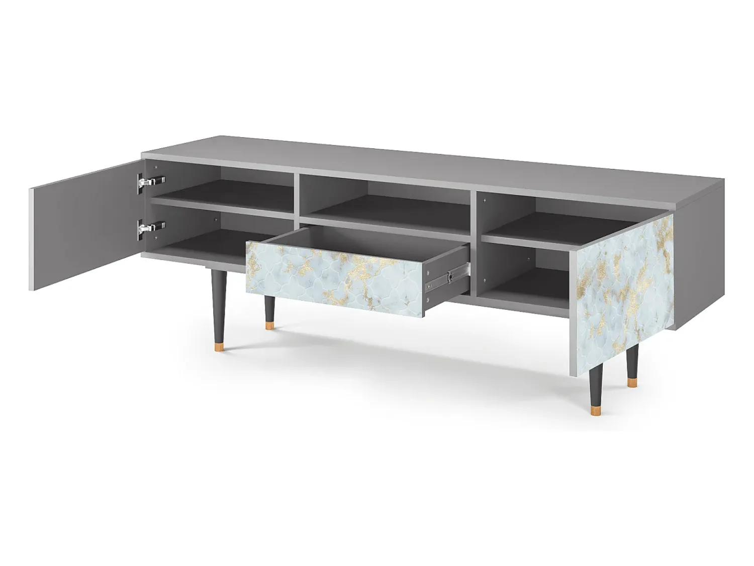 Móvel De Tv| Mueble de TV - 170х59х41 cm - T6 - Golden Waves, Cinza Cinzento