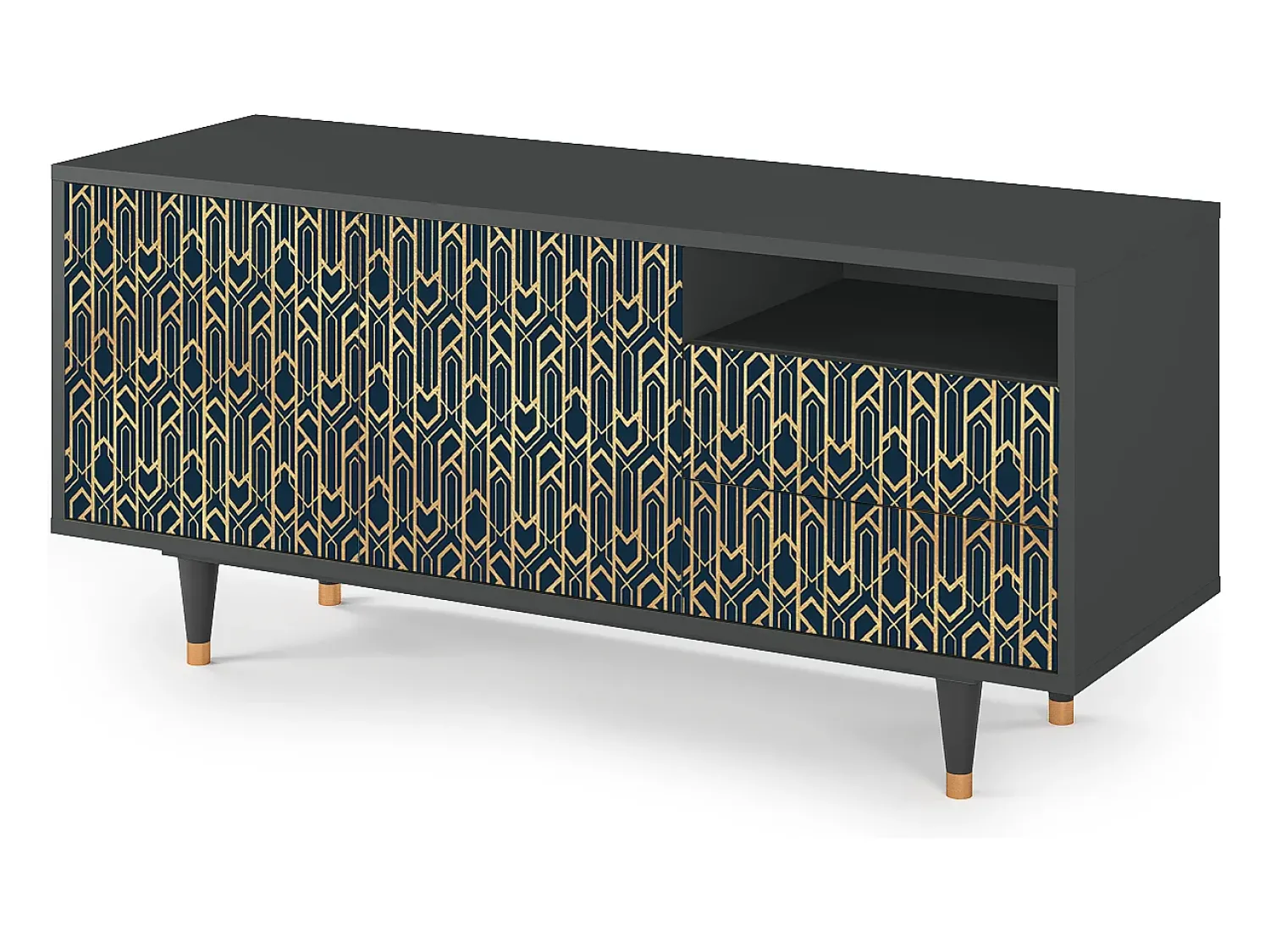 Mueble de TV - 125х56х41 cm - T7 - Golden Empire, Antracite^ Móvel De Tv