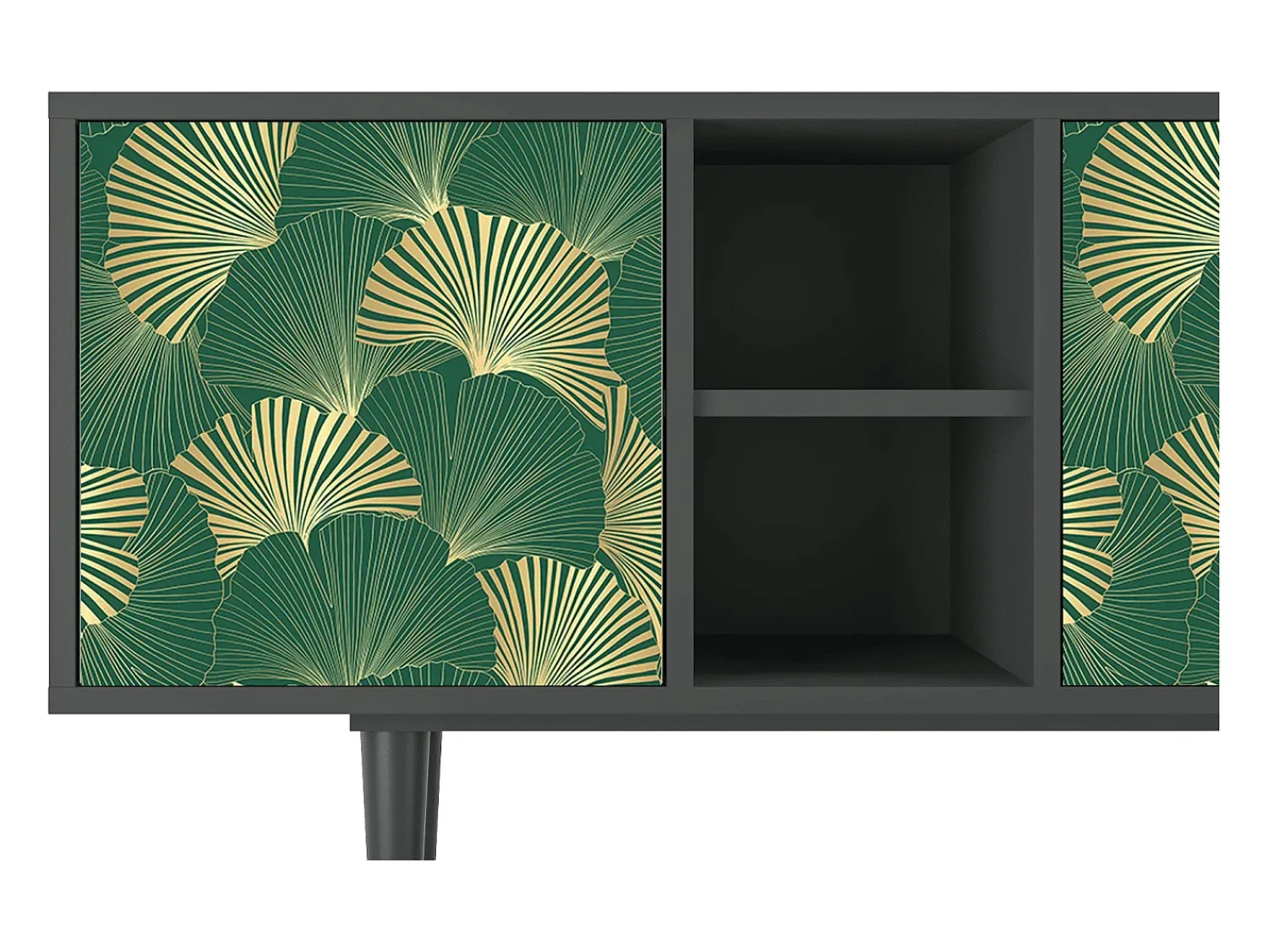 Móvel De Tv| Mueble de TV - 150х69х41 cm - T5 - Gold Ginkgo, Antracite Cinza antracite