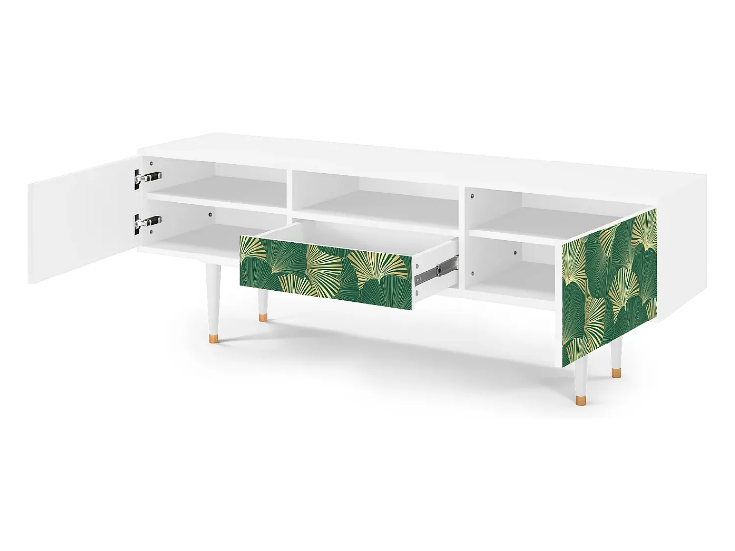 Mueble de TV - 170х59х41 cm - T6 - Gold Ginkgo, Branco^ Móvel De Tv