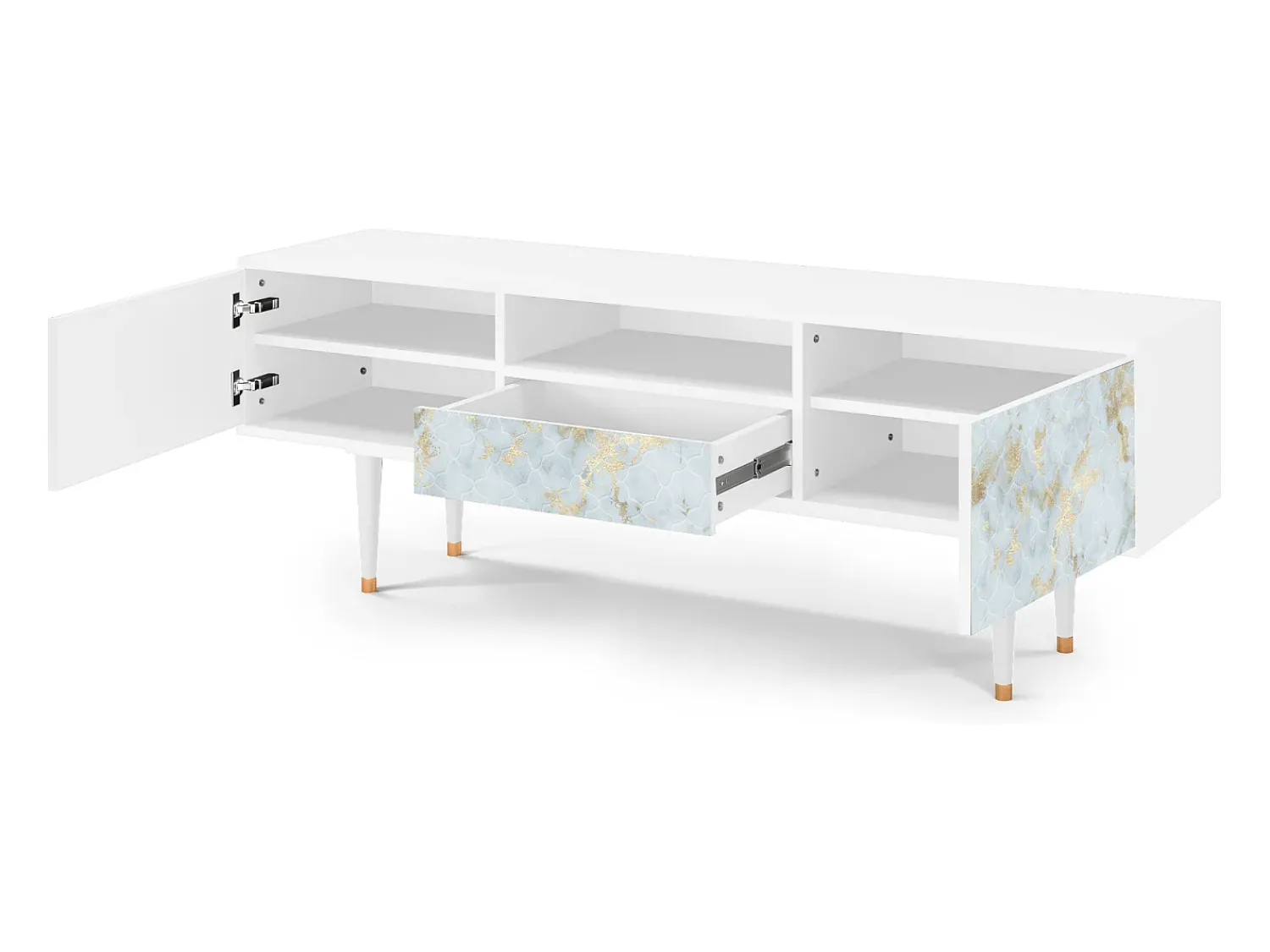 Móvel De Tv| Mueble de TV - 170х59х41 cm - T6 - Golden Waves, Branco Bege