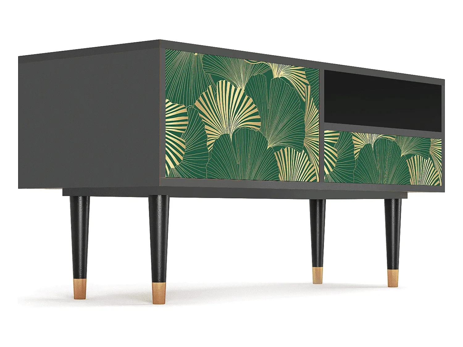 Móvel De Tv| Mueble de TV - 115х59х48 cm - T3 - Gold Ginkgo, Antracite Cinza antracite