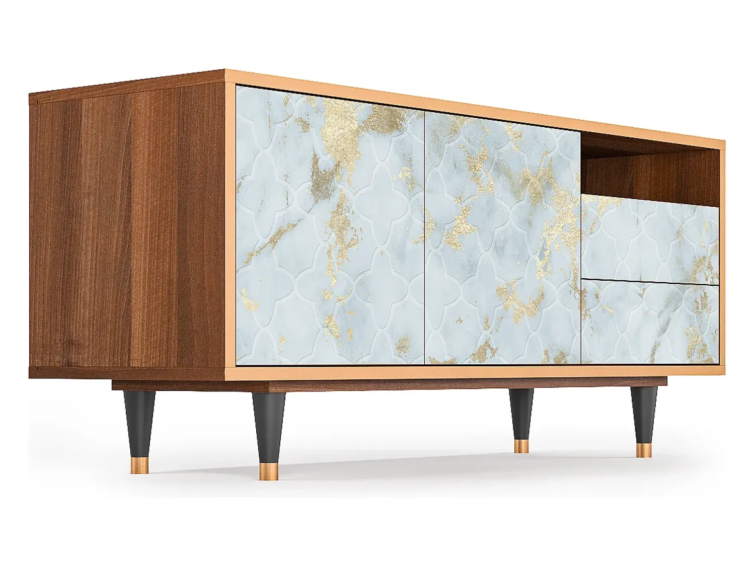 Móvel De Tv| Mueble de TV - 125х56х41 cm - T7 - Golden Waves, Nogueira Castanho