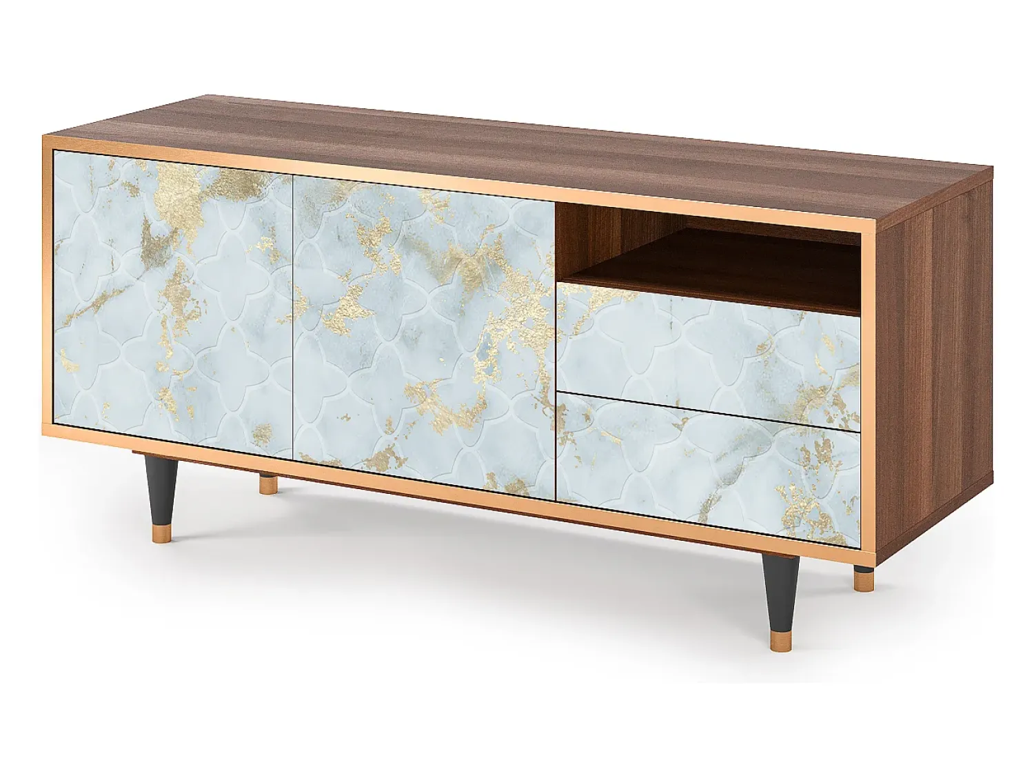 Móvel De Tv| Mueble de TV - 125х56х41 cm - T7 - Golden Waves, Nogueira Castanho