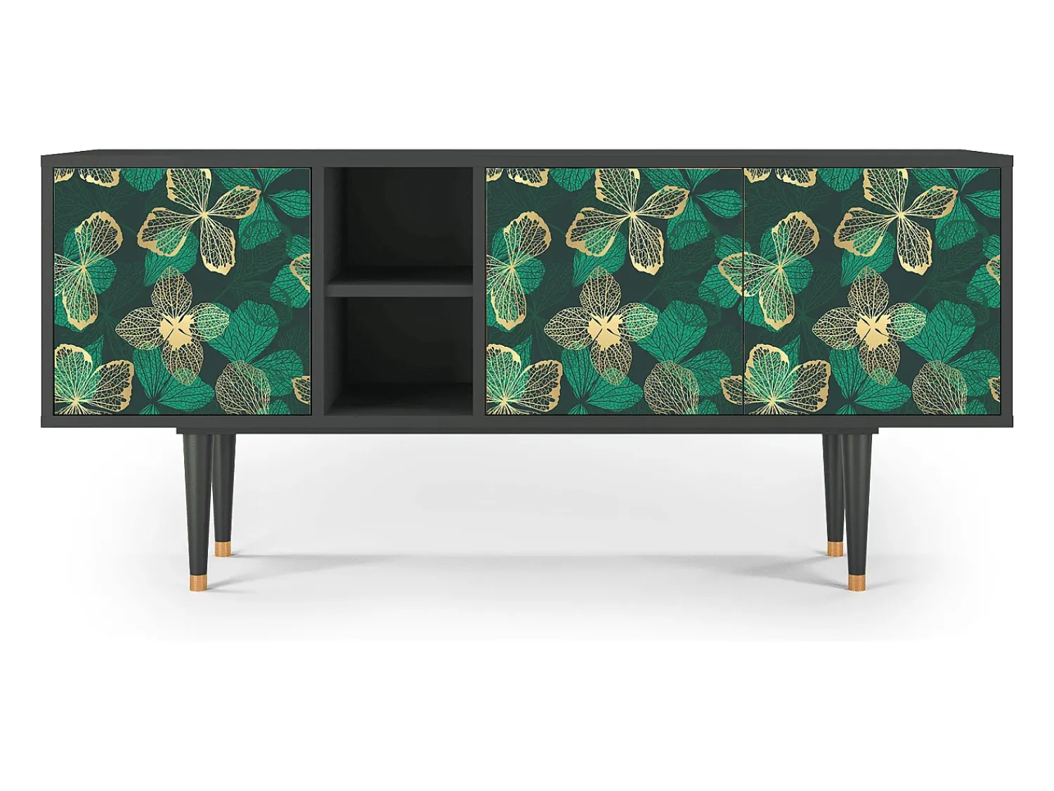 Móvel De Tv| Mueble de TV - 150х69х41 cm - T5 - Green Flower, Antracite Cinza antracite