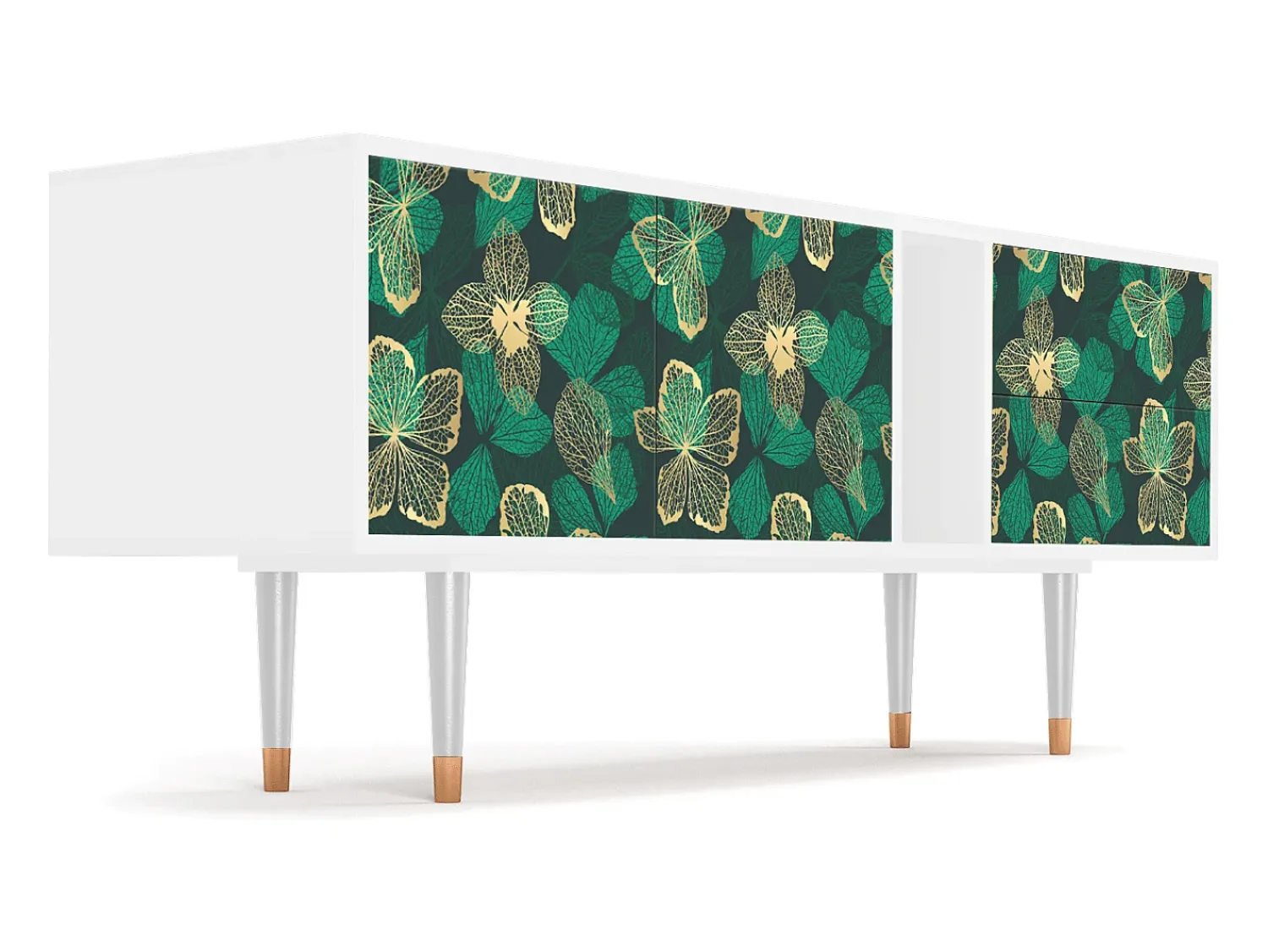 Móvel De Tv* Mueble de TV - 170х69х48 cm - T1 - Green Flower, Branco Bege