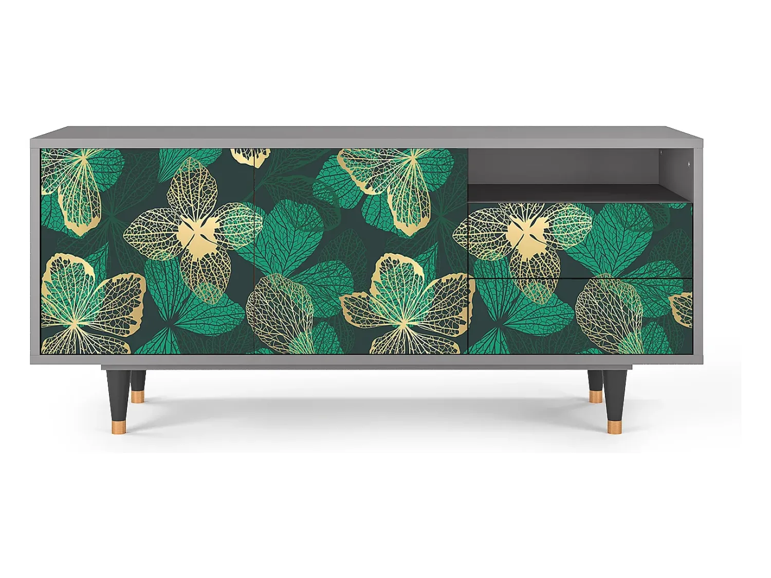 Móvel De Tv| Mueble de TV - 125х56х41 cm - T7 - Green Flower, Cinza Cinzento
