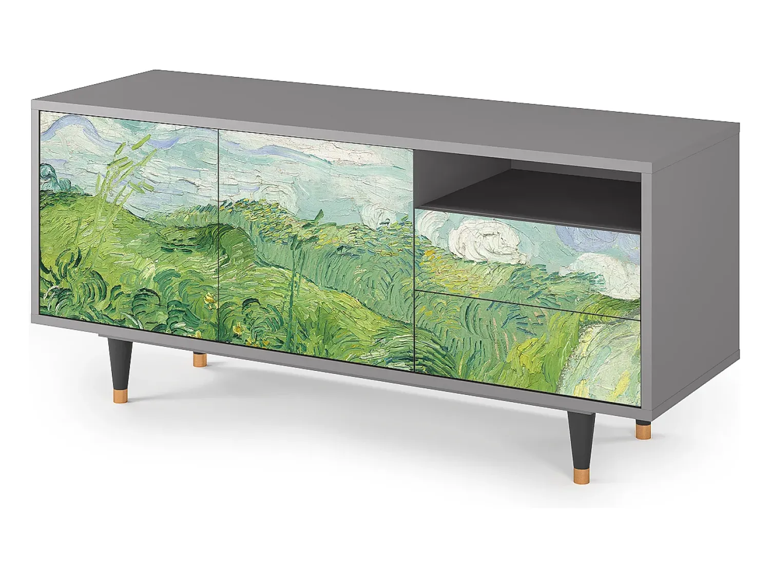 Móvel De Tv* Mueble de TV - 125х56х41 cm - T7 - Green Wheat Fields, Cinza Cinzento