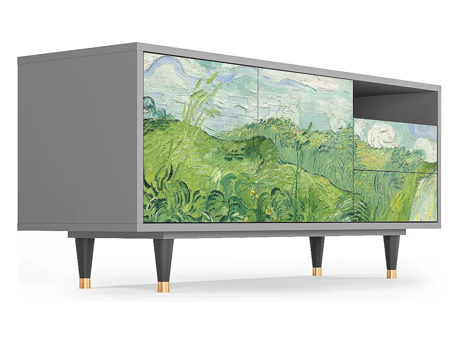 Móvel De Tv* Mueble de TV - 125х56х41 cm - T7 - Green Wheat Fields, Cinza Cinzento