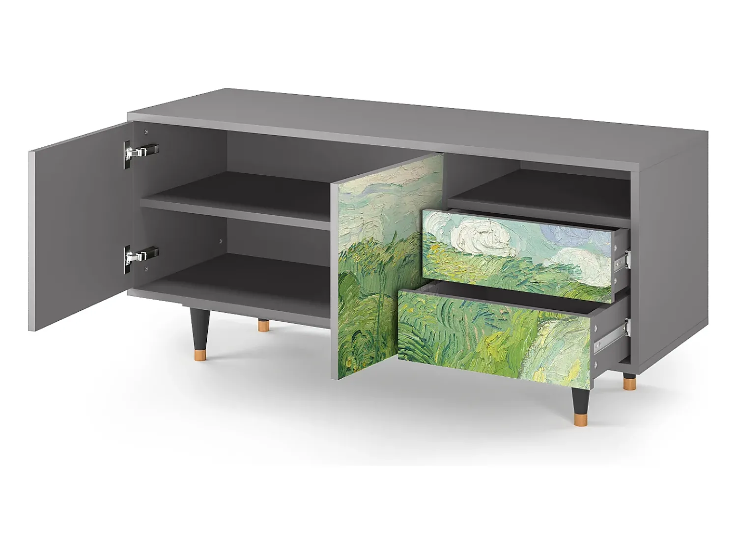 Móvel De Tv* Mueble de TV - 125х56х41 cm - T7 - Green Wheat Fields, Cinza Cinzento