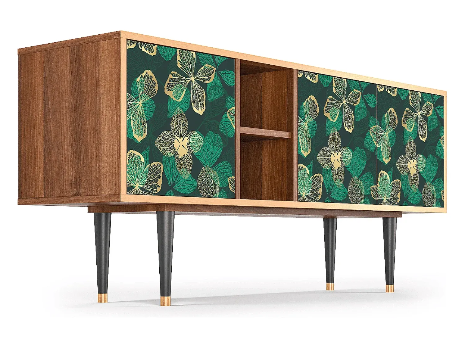 Móvel De Tv| Mueble de TV - 150х69х41 cm - T5 - Green Flower, Nogueira Castanho