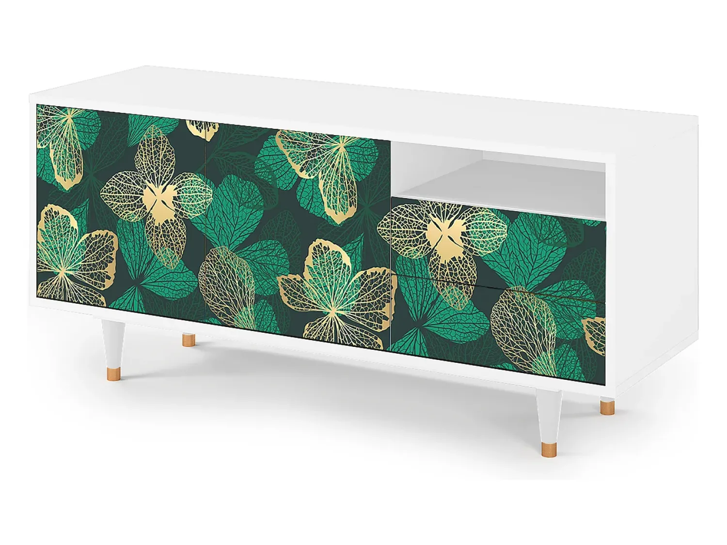 Móvel De Tv* Mueble de TV - 125х56х41 cm - T7 - Green Flower, Branco Bege