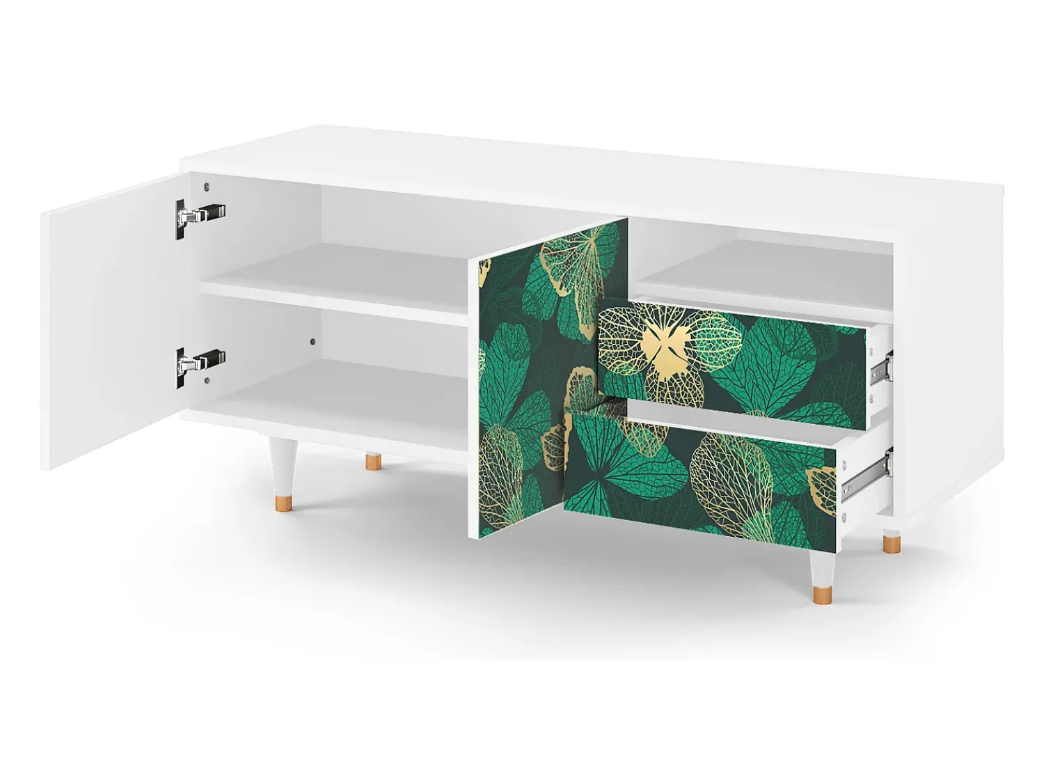 Móvel De Tv* Mueble de TV - 125х56х41 cm - T7 - Green Flower, Branco Bege