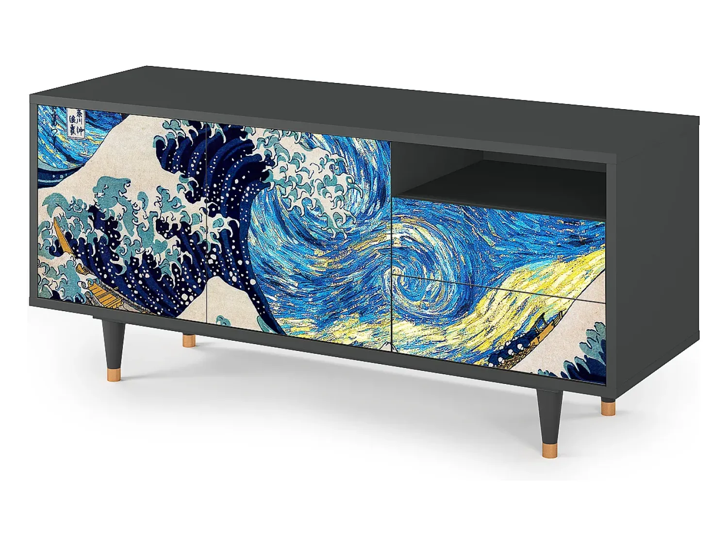 Móvel De Tv| Mueble de TV - 125х56х41 cm - T7 - Great Wave, Antracite Cinza antracite