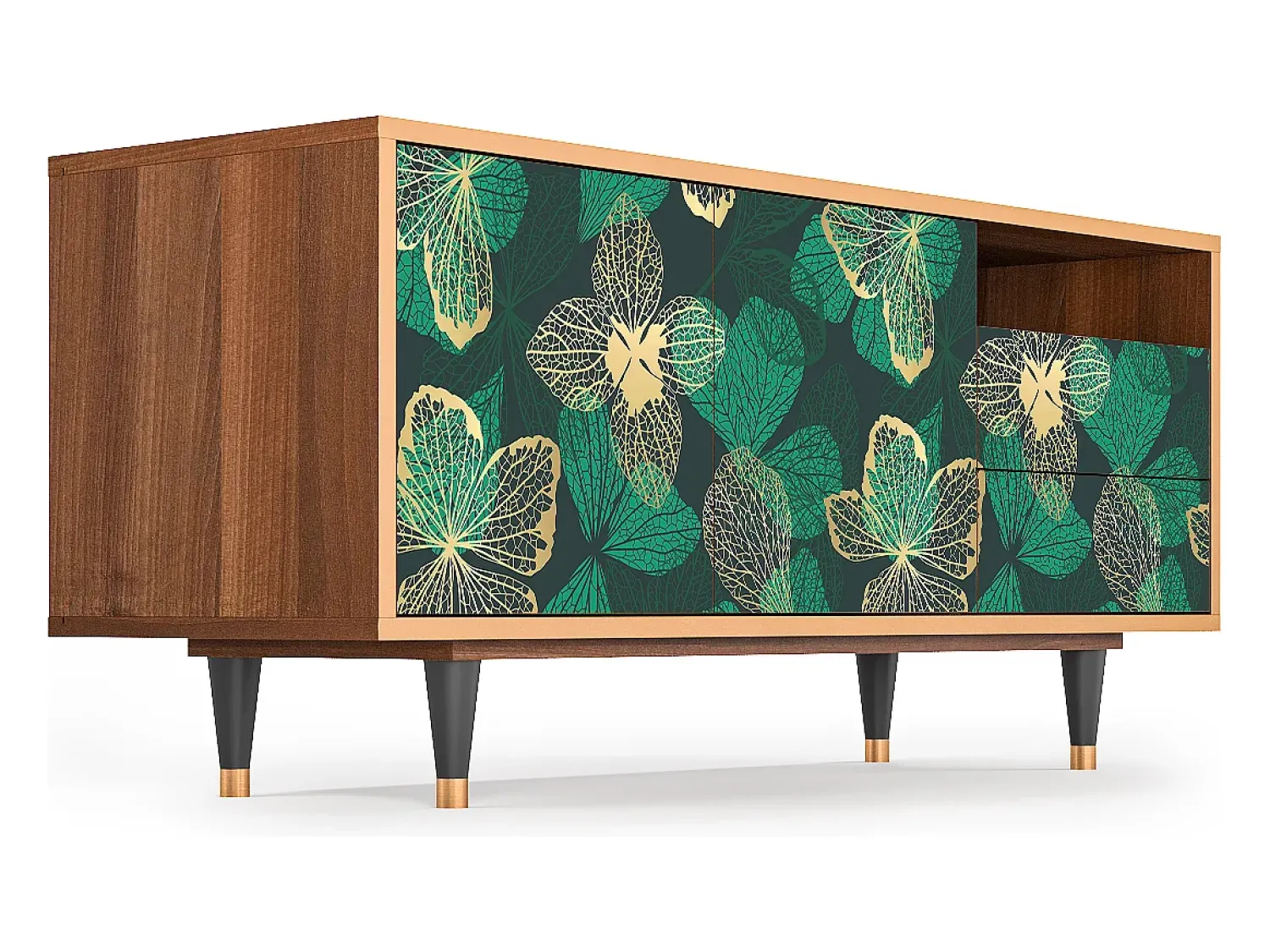 Móvel De Tv| Mueble de TV - 125х56х41 cm - T7 - Green Flower, Nogueira Castanho