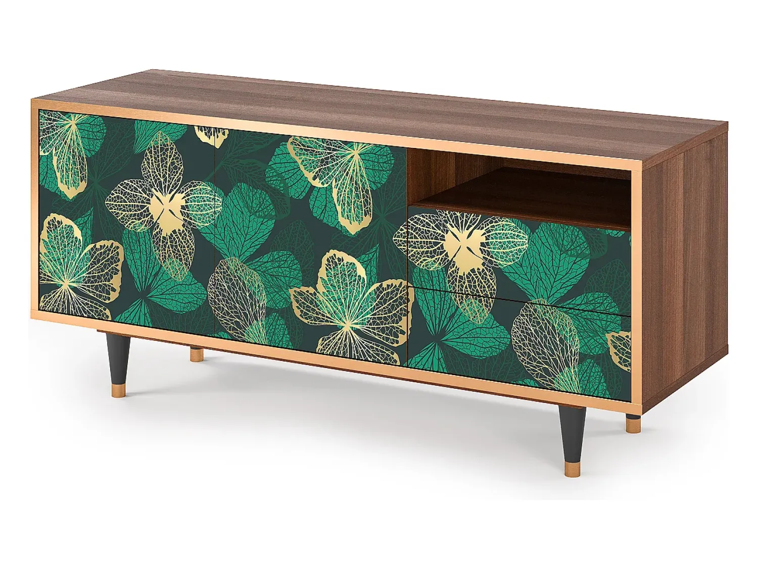 Móvel De Tv| Mueble de TV - 125х56х41 cm - T7 - Green Flower, Nogueira Castanho