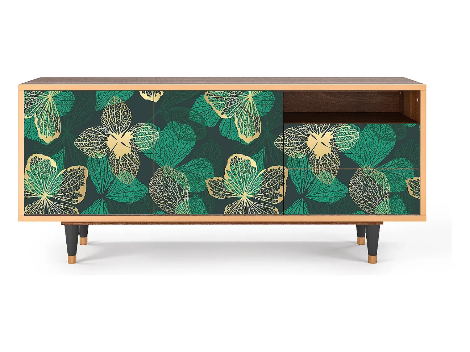 Móvel De Tv| Mueble de TV - 125х56х41 cm - T7 - Green Flower, Nogueira Castanho