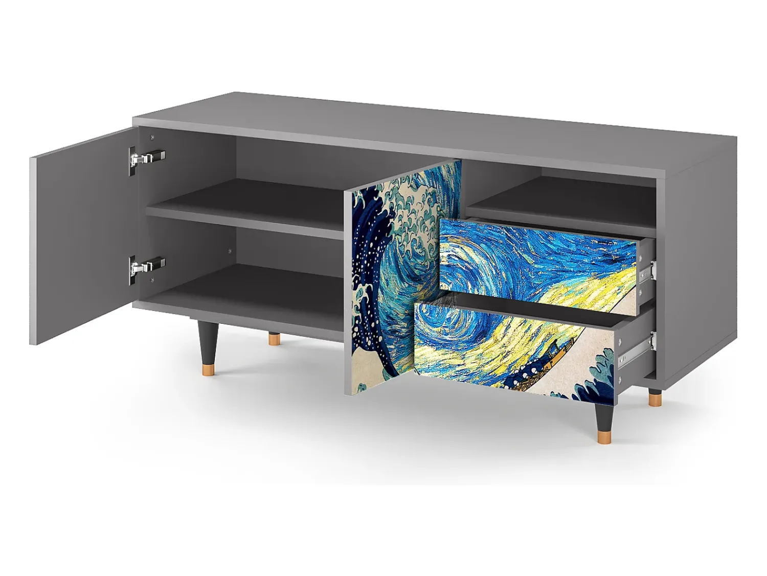 Móvel De Tv| Mueble de TV - 125х56х41 cm - T7 - Great Wave, Cinza Cinzento
