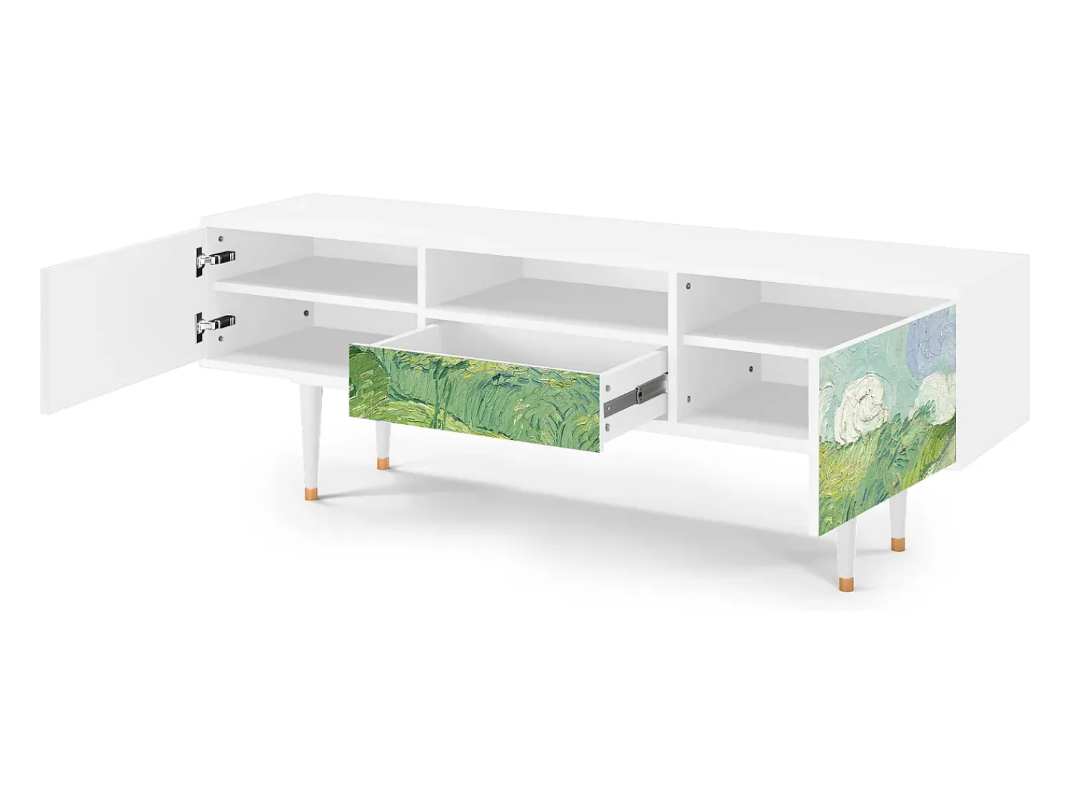 Móvel De Tv* Mueble de TV - 170х59х41 cm - T6 - Green Wheat Fields, Branco Bege