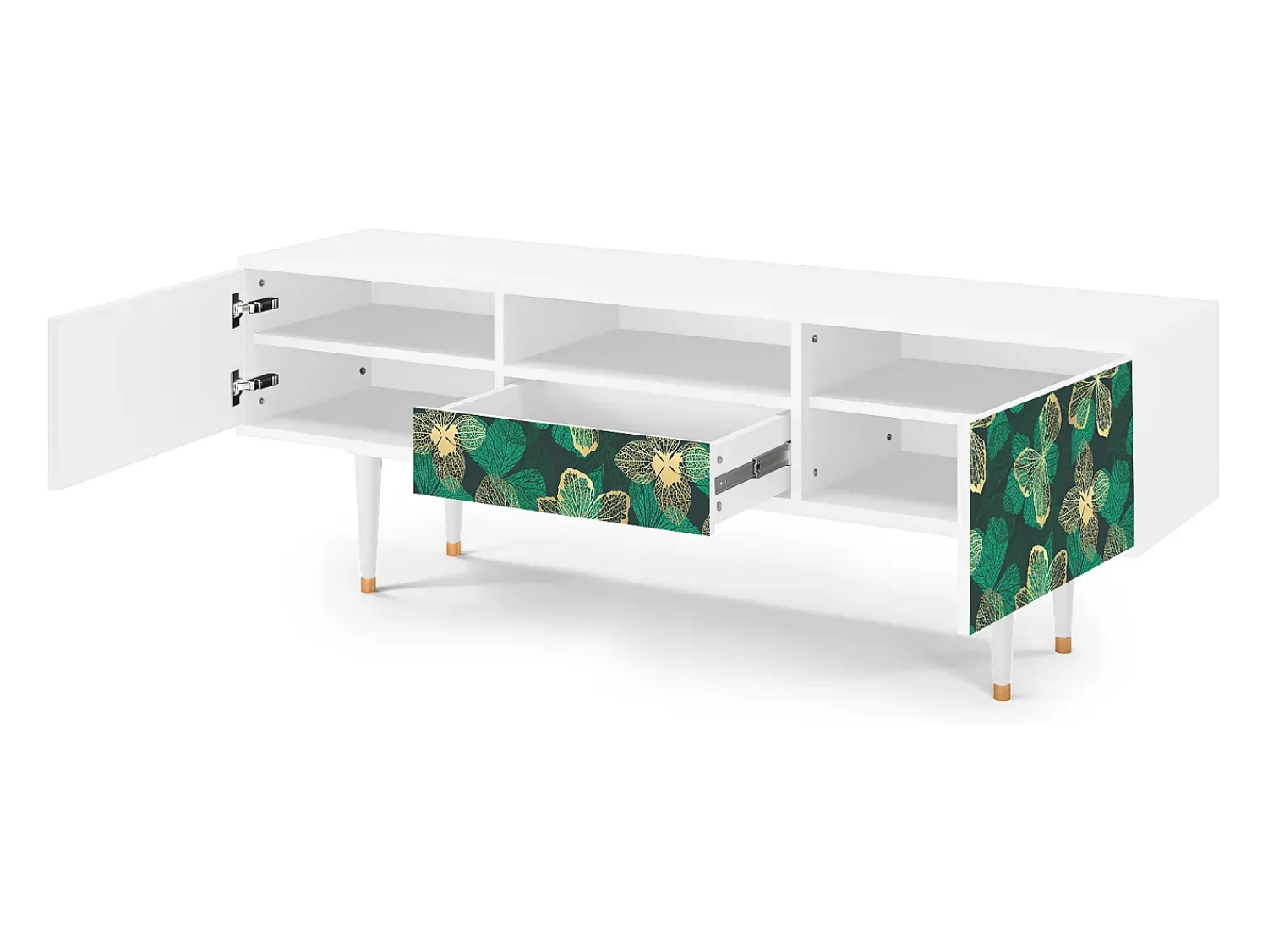 Móvel De Tv* Mueble de TV - 170х59х41 cm - T6 - Green Flower, Branco Bege