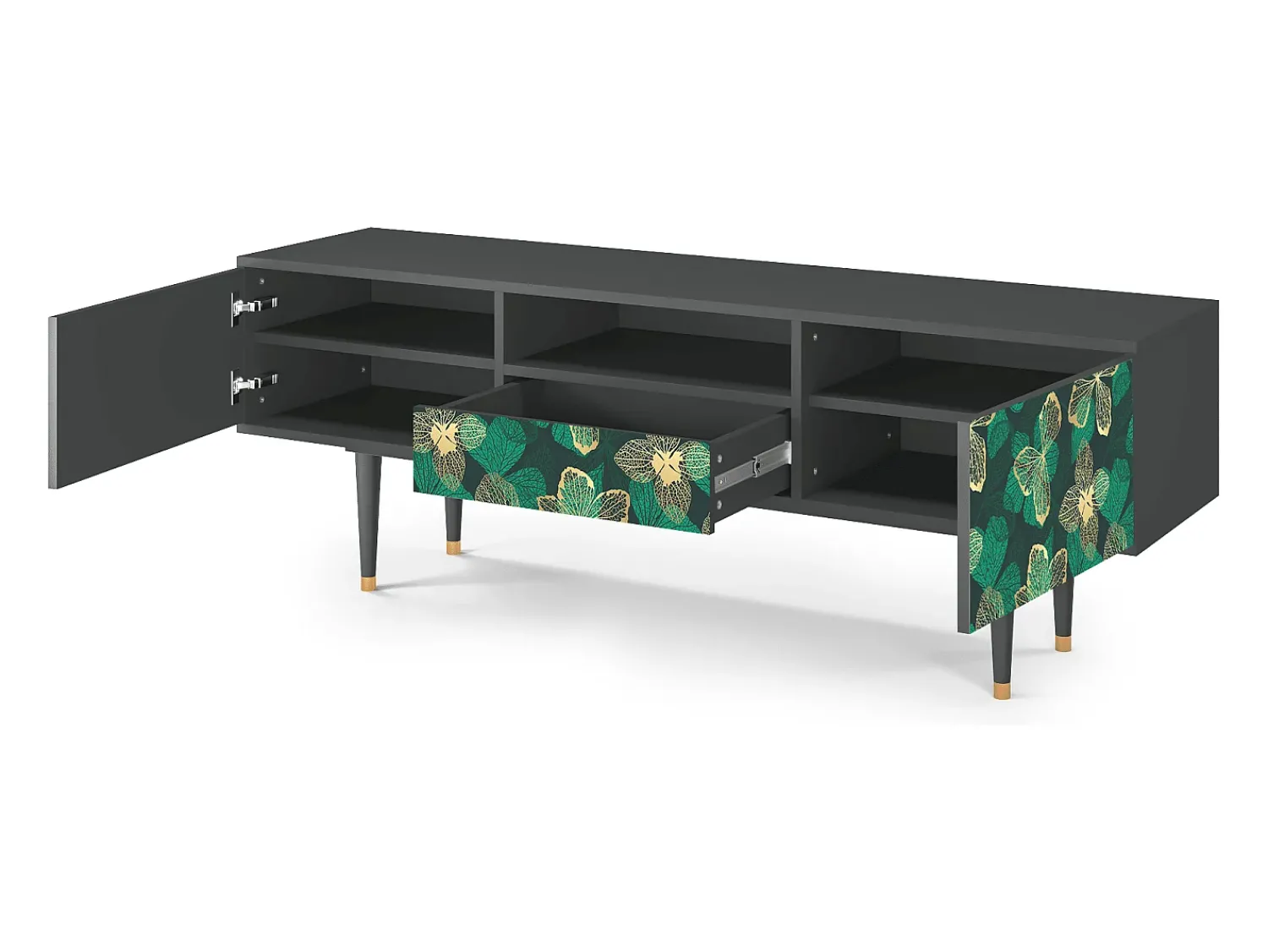 New Mueble de TV - 170х59х41 cm - T6 - Green Flower, Antracite Cinza antracite