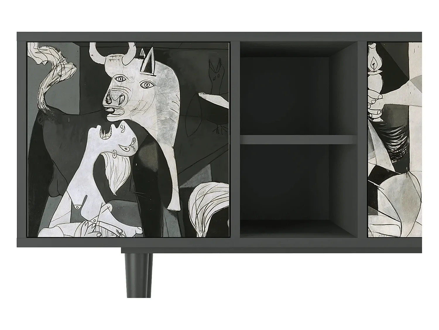 Mueble de TV - 150х69х41 cm - T5 - Guernica by Picasso, Antracite^ Móvel De Tv
