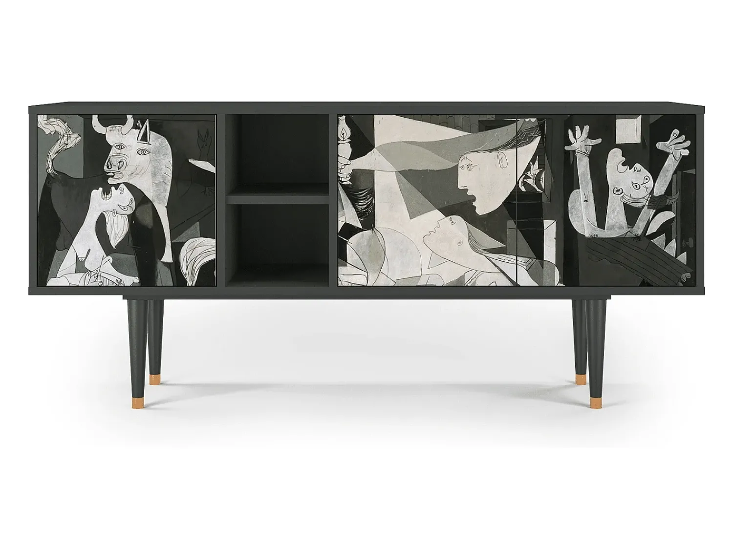 Mueble de TV - 150х69х41 cm - T5 - Guernica by Picasso, Antracite^ Móvel De Tv