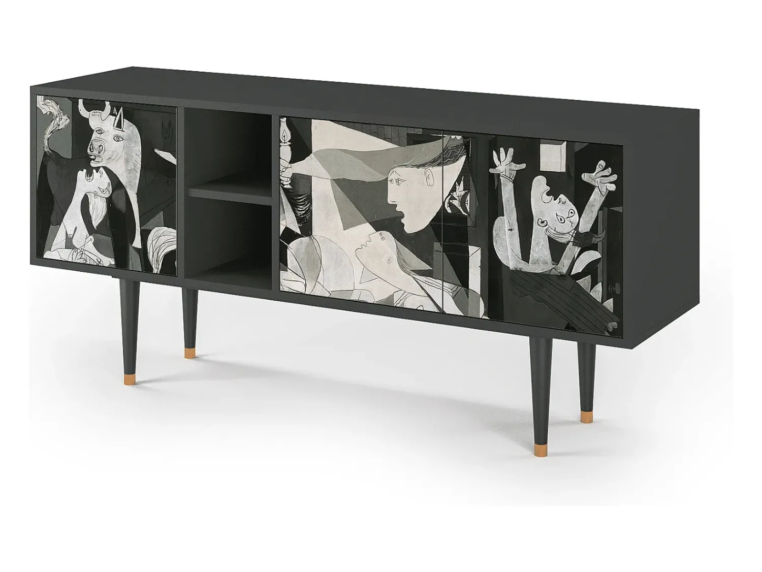 Mueble de TV - 150х69х41 cm - T5 - Guernica by Picasso, Antracite^ Móvel De Tv