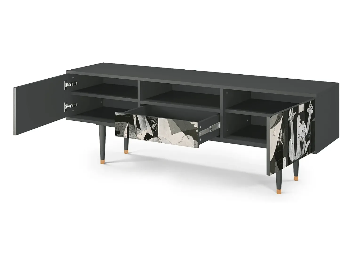 Outlet Mueble de TV - 170х59х41 cm - T6 - Guernica by Picasso, Antracite Cinza antracite