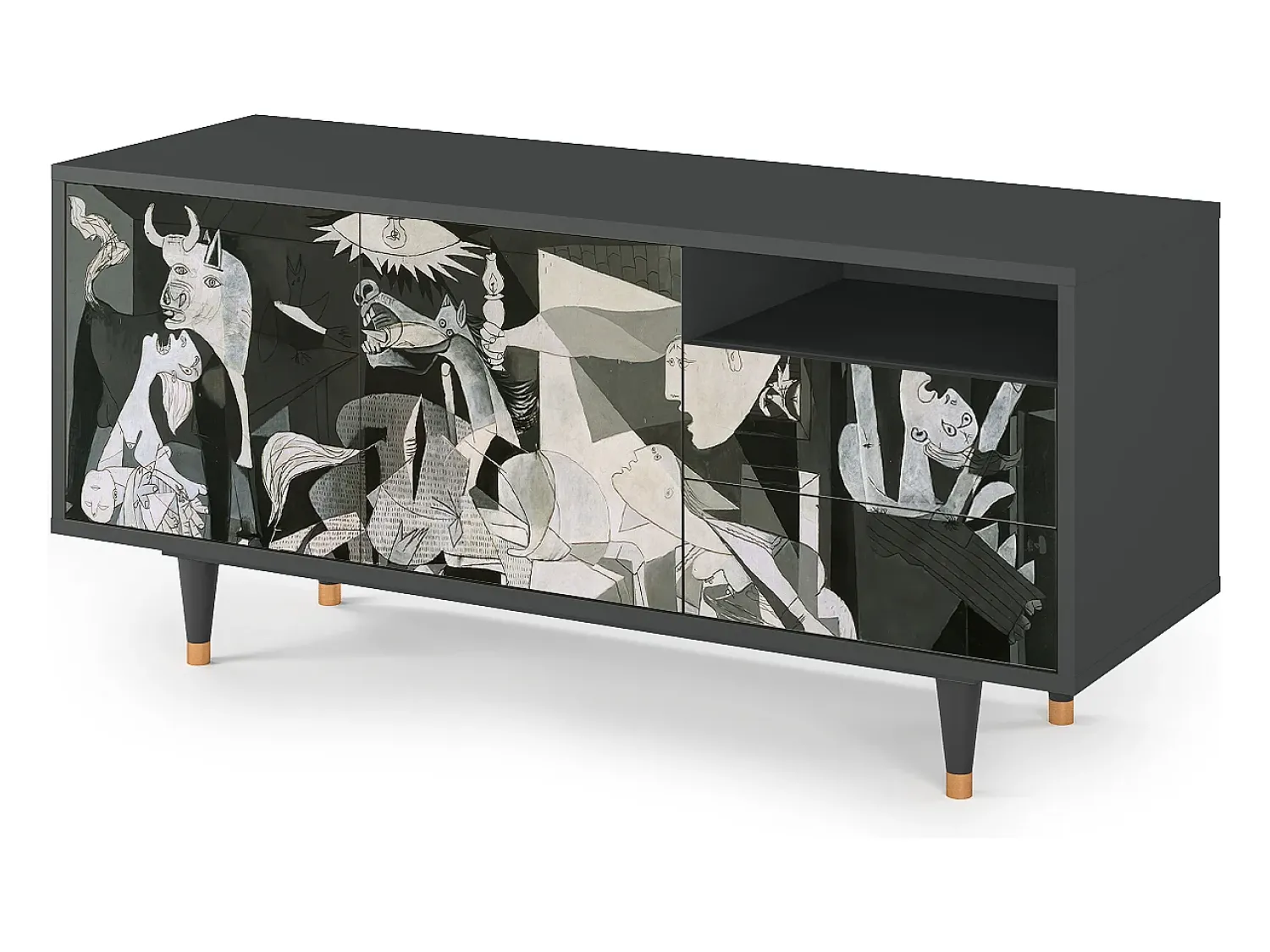 Móvel De Tv| Mueble de TV - 125х56х41 cm - T7 - Guernica by Picasso, Antracite Cinza antracite