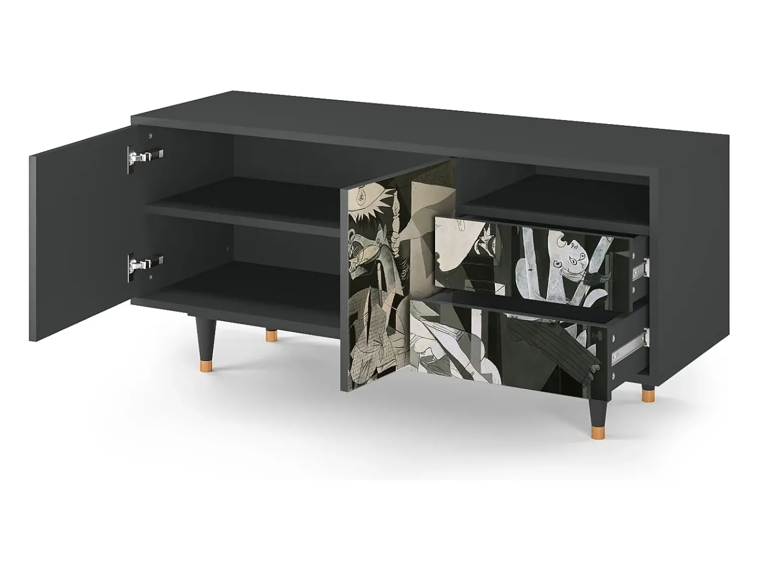 Móvel De Tv| Mueble de TV - 125х56х41 cm - T7 - Guernica by Picasso, Antracite Cinza antracite